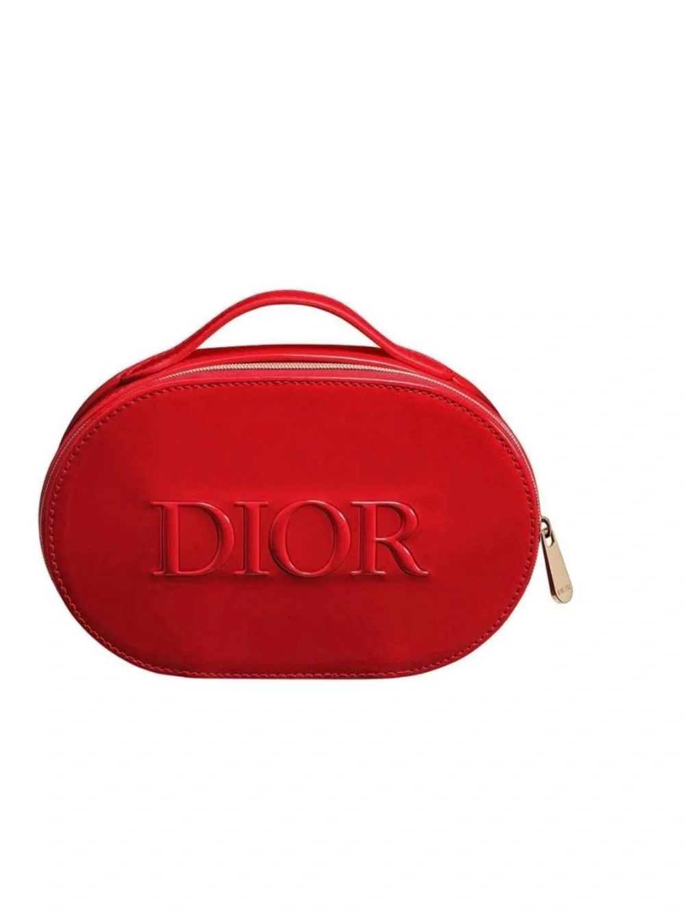 Dior Red Embossed Oval Top-Handle Cosmetic Case